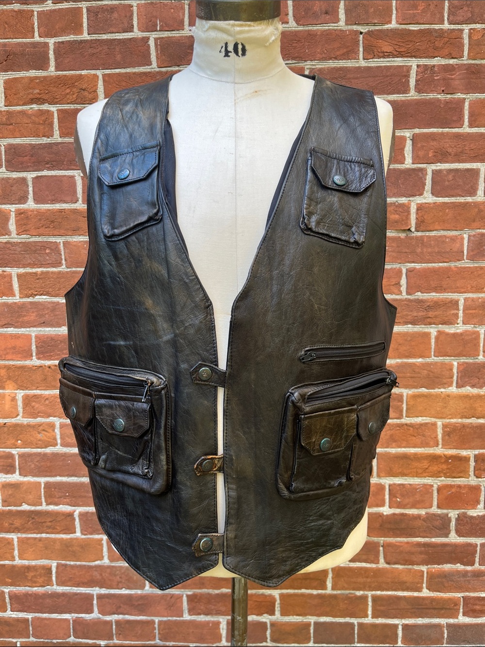Vintage Black Leather Utility Hunting Vest